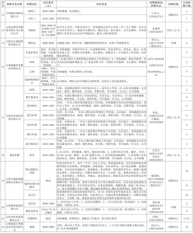 大理今日最新招聘信息汇总